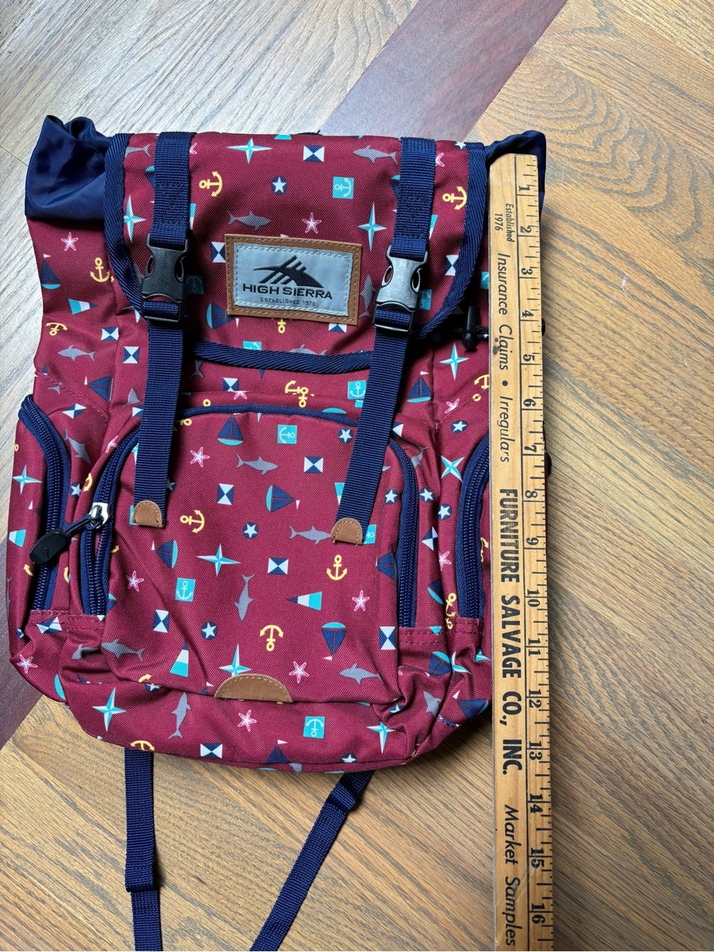High Sierra Nautical Print Backpack Red Navy Coastal Y2K - Picture 4 of 6